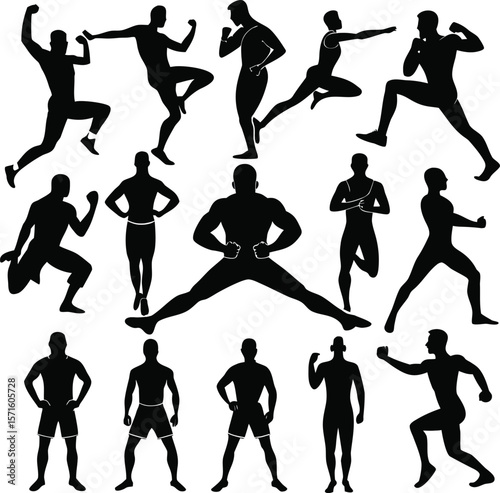 Silhouette of Athletic Men in Various Workout and Fitness Poses