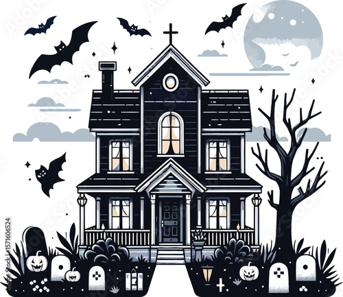 Spooky Halloween House Vector Clipart Design
