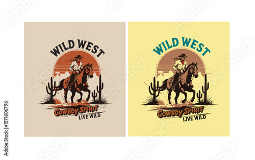  A cowboy illustration featuring a classic western theme. The artwork includes traditional cowboy and t-shirt designs with content related to the Wild West or country lifestyle.