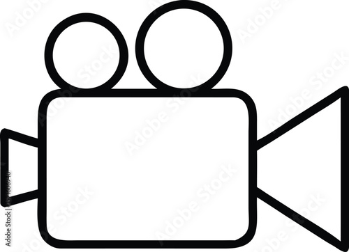 Vintage Film Camera Icon, Retro Movie Equipment Symbol, Classic Cinema Reel Vector Illustration, Simple Line...