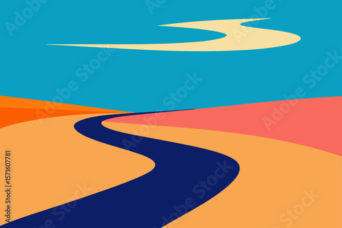 Road Winding Around Plateaus Under A Vivid Sky Gradient