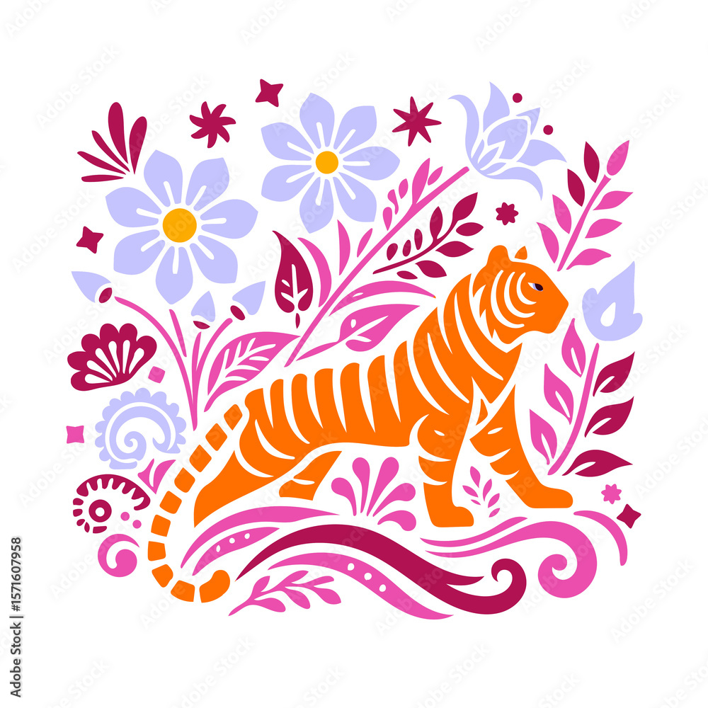 Fototapeta premium tiger with flowers