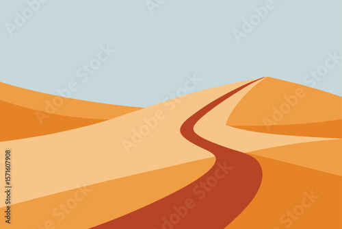 Minimalist Desert Road Scene With Soft Geometric Shapes