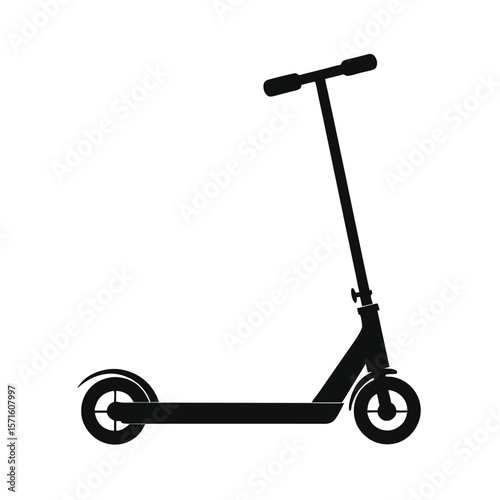 Simple Black Silhouette of a Modern Kick Scooter, Minimalist Design, Clean Lines, Side View Illustration.