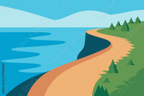 Cliffside Trail Overlooking Calm Ocean Waves In Serene Setting