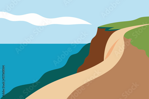 Cliffside Trail Overlooking Calm Ocean Waves In Serene Setting