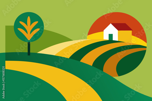 Abstract Farmland Composition With Curved Crop Patterns