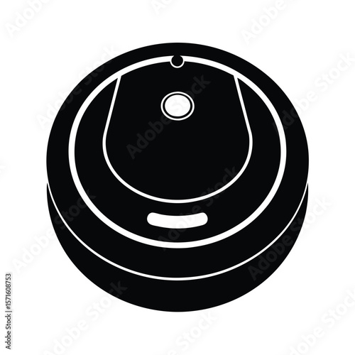 Modern Robotic Vacuum Cleaner Icon, Simple Black Silhouette, Minimalist Design, Clean Technology Illustration.