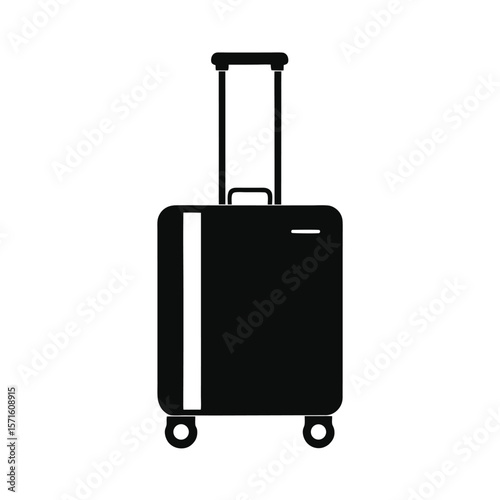 Simple Black Silhouette of a Rolling Suitcase, Minimalist Travel Icon, Modern Design, Clean Style,  Vacation Concept.