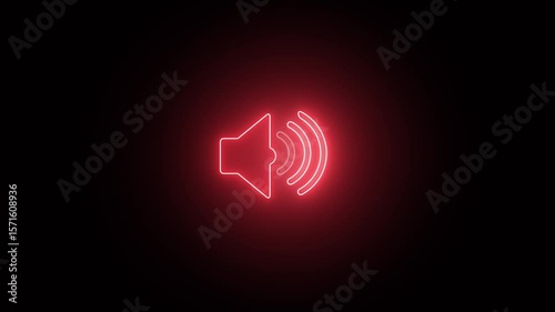 Neon Speaker Animate. Speaker icon animated on, speaker volume animation. Neon glowing sound speaker icon animated on black background.