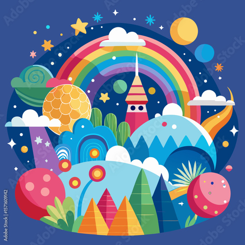 night landscape with rainbow