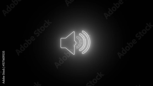 Neon Speaker Animate. Speaker icon animated on, speaker volume animation. Neon glowing sound speaker icon animated on black background.	
