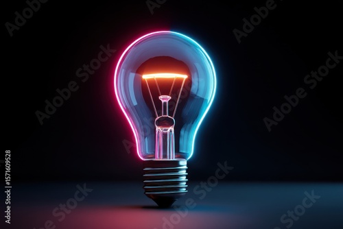 Futuristic AI light bulb design showcasing innovative technology with vibrant neon colors illuminating the dark environment
