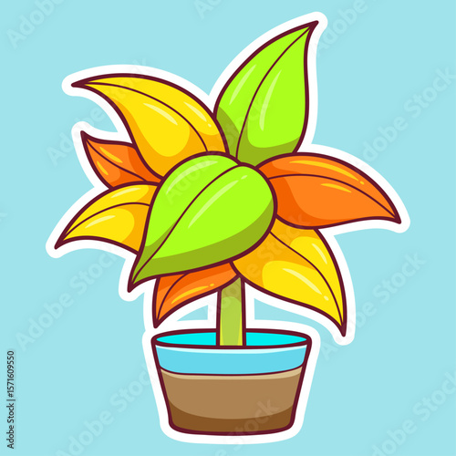 A beautiful, colorful, hand-drawn plant to decorate your designs