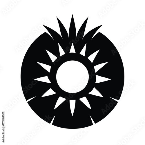 sliced pineapple ring with a circular center cut vector silhouette image