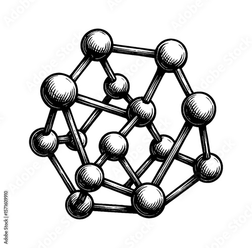Detailed Engraving Style Illustration of a Molecule Structure with Spheres and Lines
