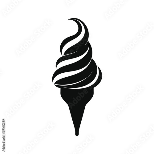 Abstract Black and White Swirl Soft Serve Ice Cream Cone Graphic Design Illustration