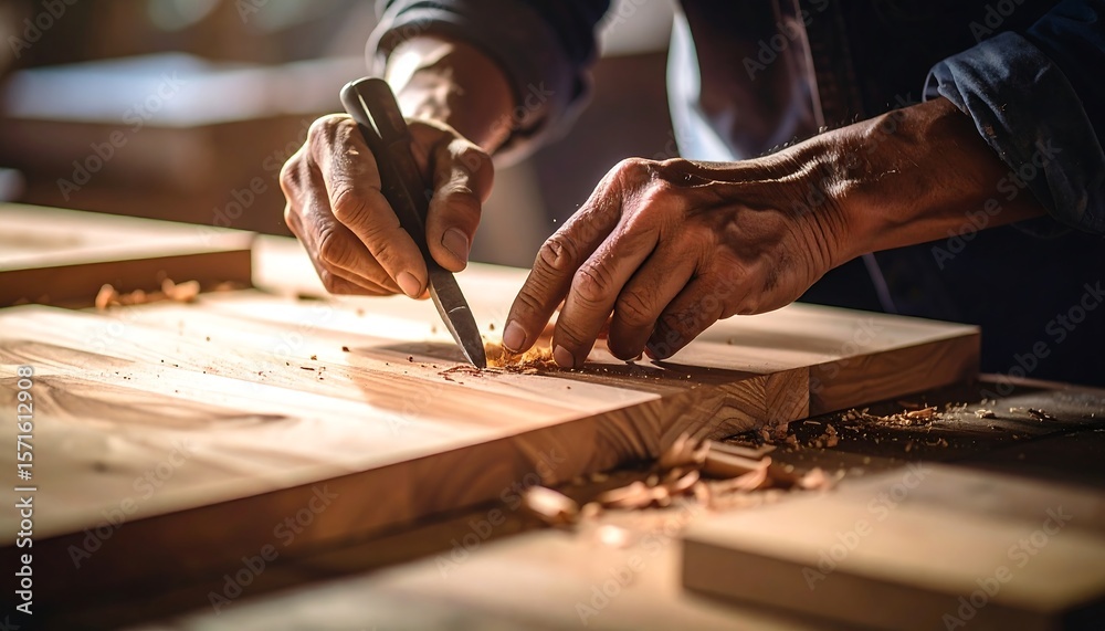 Obraz premium Close-up of skilled hands carving wood