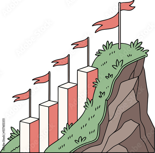  Business Growth Success with Flag on Mountain Vector