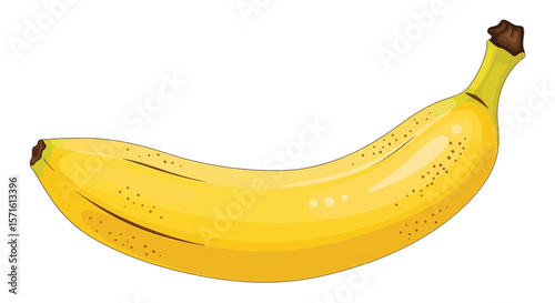 A single yellow banana with brown spots and stem, isolated on a white background.