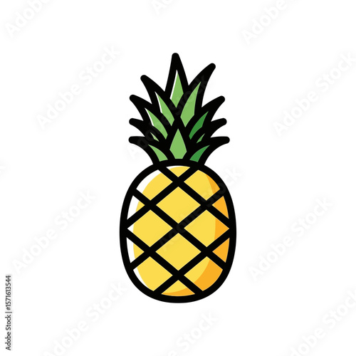A stylized illustration of a pineapple, showcasing its characteristic shape and vibrant colors.