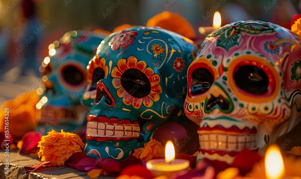 Fototapeta premium calaveras, intricately decorated sugar skulls adorned with vibrant colors and patterns