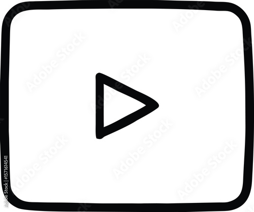 Hand-drawn Play Button Icon, Simple Vector Illustration, Black and White, Media Player Symbol, Video, Online...