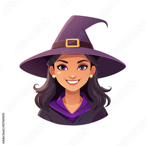 Cartoon Witch Character – Vector Illustration on White Background for Halloween and Fantasy-Themed Designs

