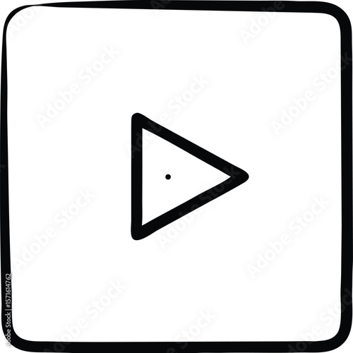 Hand-drawn Play Button Icon, Square Shape, Simple Design, Vector Illustration, Media Player Symbol, Digital Interface...