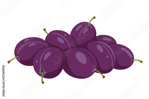 Fresh plums cluster art offers a clean design for grocery flyers, recipe blogs, or healthy eating initiatives with a vibrant purple color.