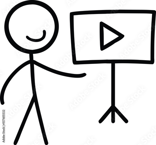 Simple Stick Figure Presenting a Video Presentation on a Stand