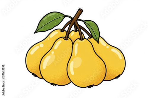Golden pears gather on a branch, perfect for a healthy snack themed design, or a farmer's market advertisement with a fruity flair.