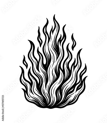 Fire Flames Black and White Detailed Engraving Style Vector Graphic Resource