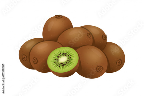 A charming pile of fresh kiwis, halved to show the vibrant green flesh, ideal for food graphics and healthy lifestyle designs.