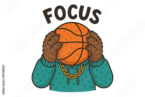Cartoon character wearing a sweater and holding a basketball emphasizes the need for focus in sports during practice sessions