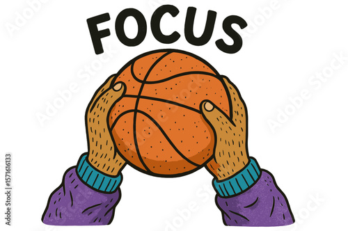 Emphasizing focus in basketball through hands gripping an orange ball with a vibrant design