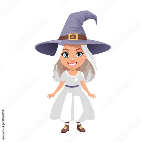 Cartoon Witch Character – Vector Illustration on White Background for Halloween and Fantasy-Themed Designs

