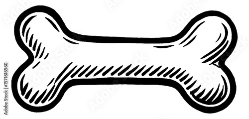 Simple Black and White Bone Illustration with Line Art Style