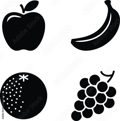 Assorted Fruit Collection Silhouette