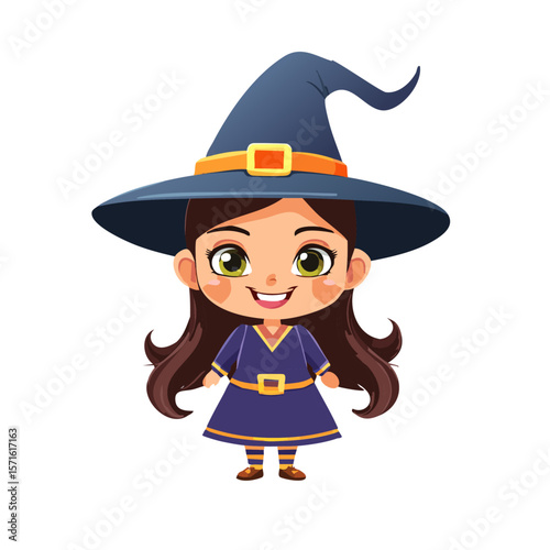 Cartoon Witch Character – Vector Illustration on White Background for Halloween and Fantasy-Themed Designs

