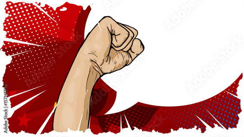 Pop art style clenched fist vector illustration banner poster