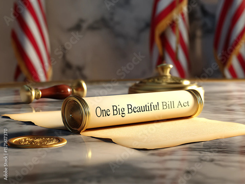 One Big Beautiful Bill Act Scroll with United States of America Flag