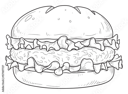 Drawing of a Burger with Lettuce, no Color