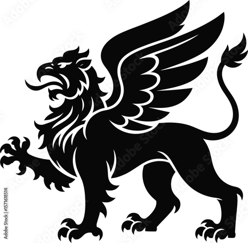 Black and White Griffin Icon – Mythical Winged Creature Heraldic Symbol