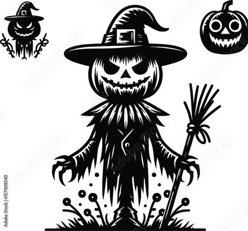 High-Resolution Halloween Scarecrow Vector Clipart on a Clean White Background