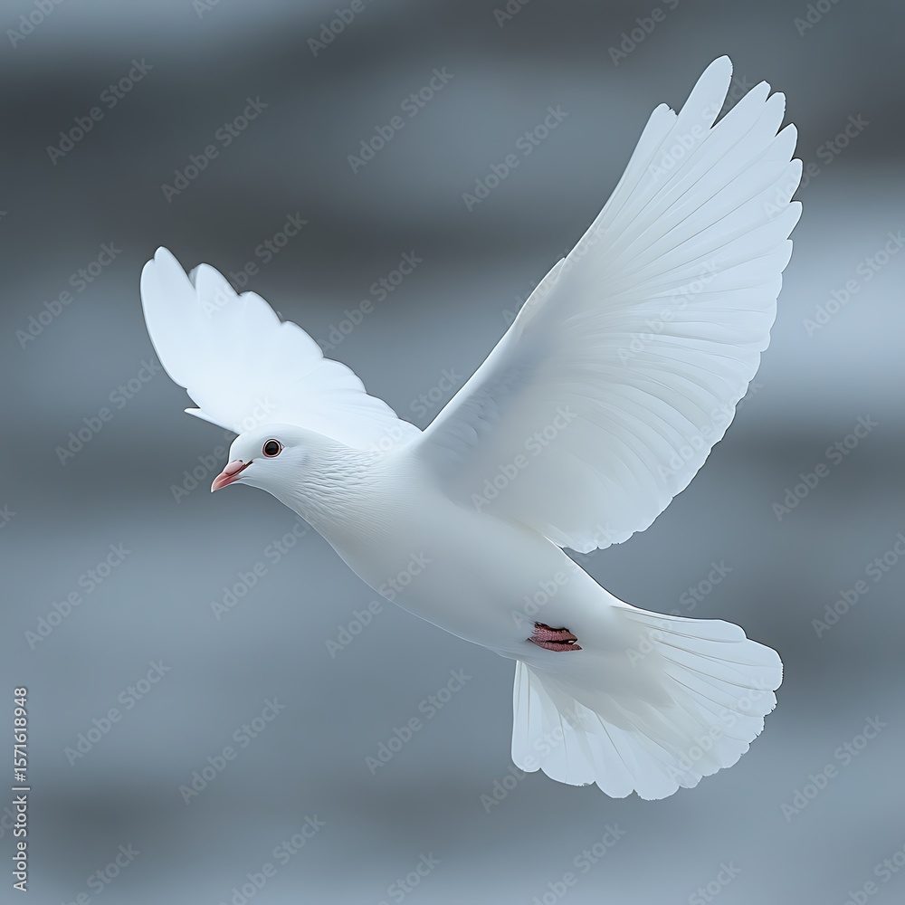 Fototapeta premium A graceful white dove in flight against a blurred background