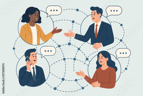 Internal communication for company strategy. Business people networking concept. Team collaboration, remote work, office connection, professional community. Virtual meeting.