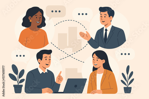 Internal communication concept. Communicate within the office, organization, or company. Business strategy, work networking, team connection, and corporate community vector.