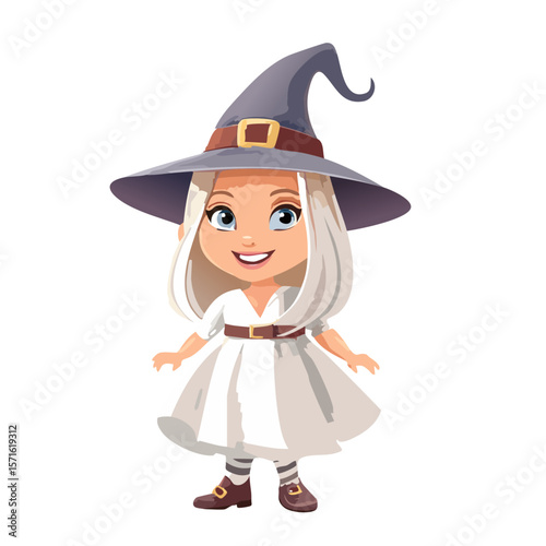 Cartoon Witch Character – Vector Illustration on White Background for Halloween and Fantasy-Themed Designs

