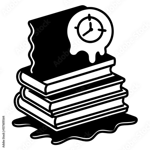Analog clock melting over a stack of files – work overload or deadline pressure concept
